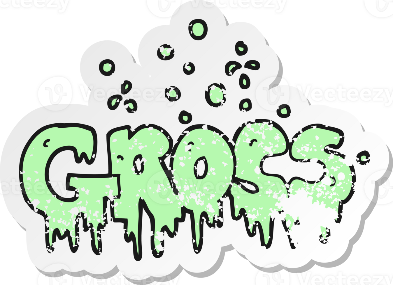 retro distressed sticker of a cartoon word gross png