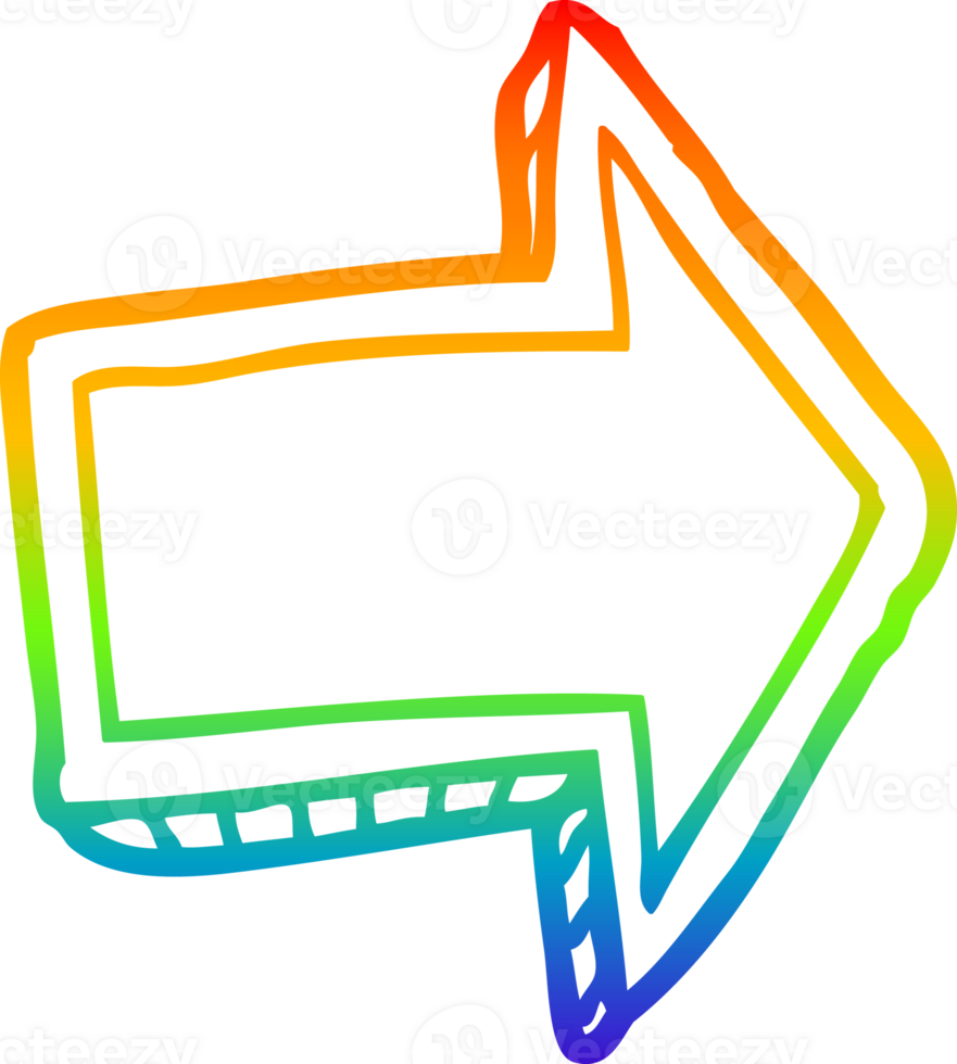 rainbow gradient line drawing of a cartoon pointing arrow png