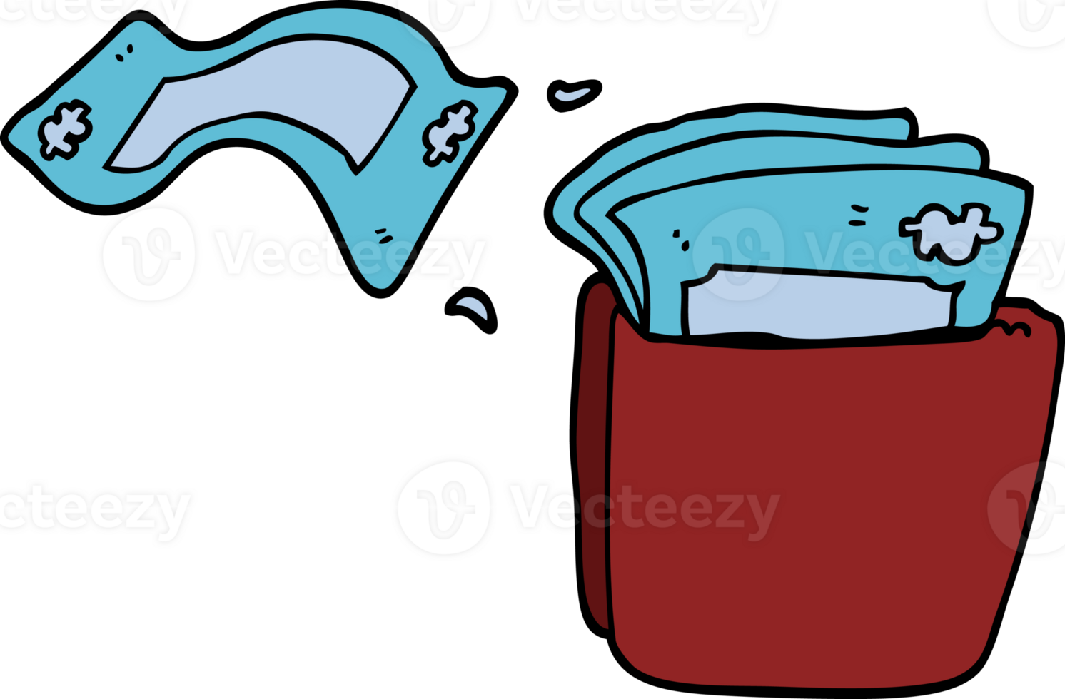 cartoon doodle wallet full of money png