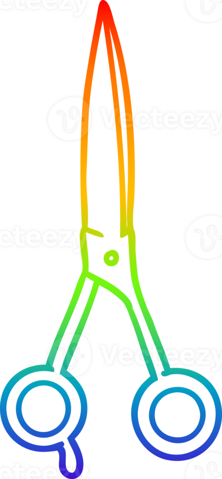 rainbow gradient line drawing of a cartoon barber scissors png