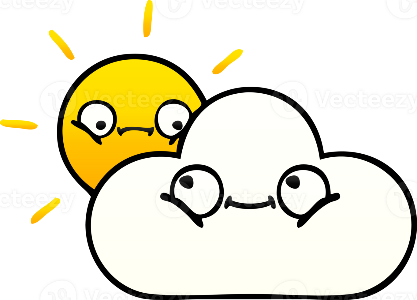 gradient shaded cartoon of a sunshine and cloud png