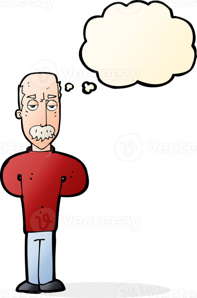 cartoon annoyed balding man with thought bubble png