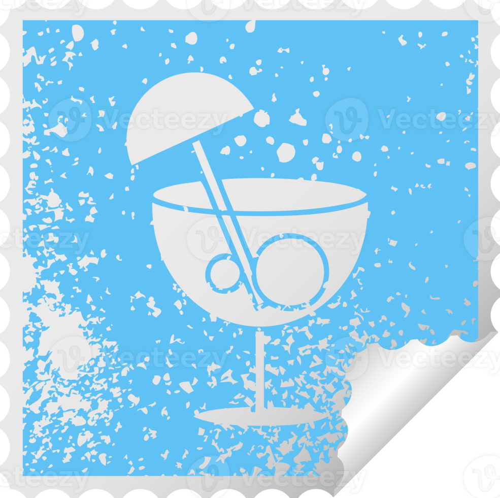 distressed square peeling sticker symbol of a fancy cocktail png