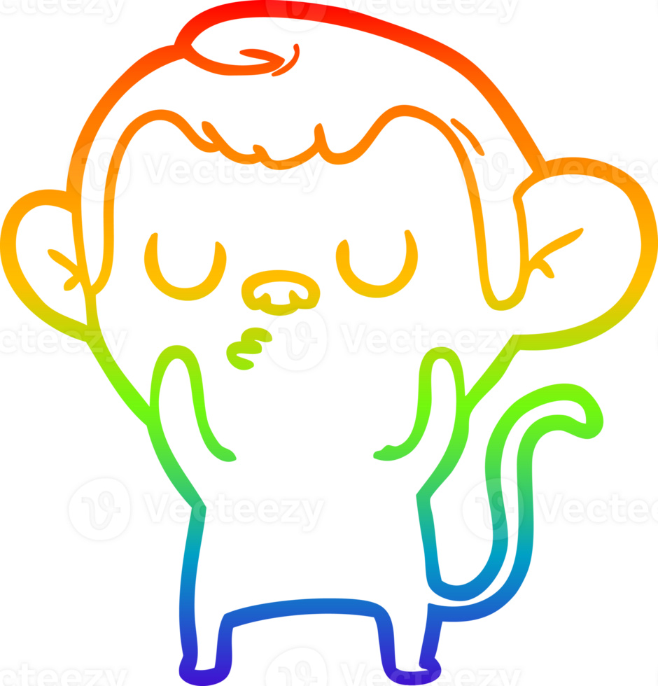 rainbow gradient line drawing of a cartoon monkey png