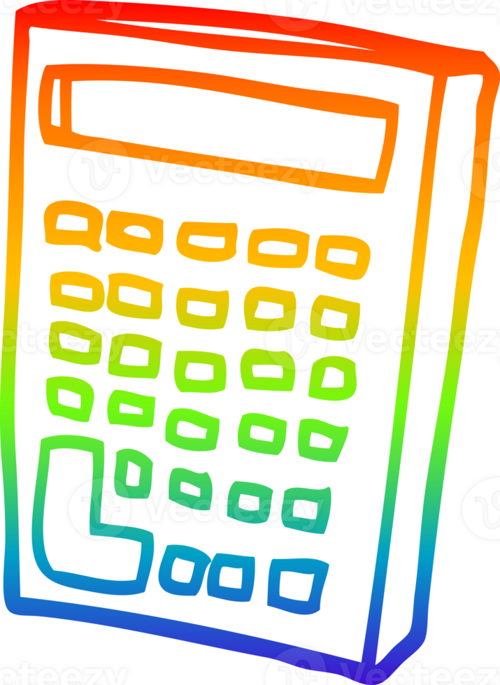 rainbow gradient line drawing of a cartoon calculator png