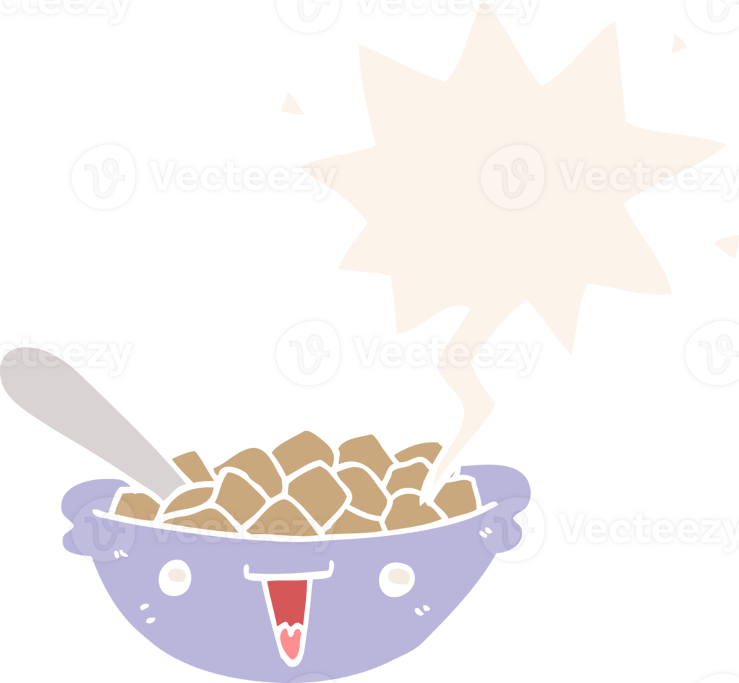 cute cartoon bowl of cereal with speech bubble in retro style png