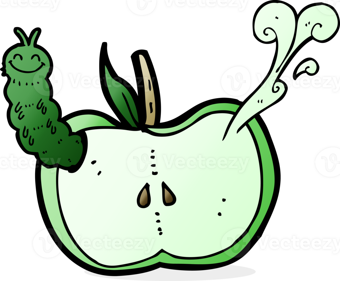 cartoon apple with bug png