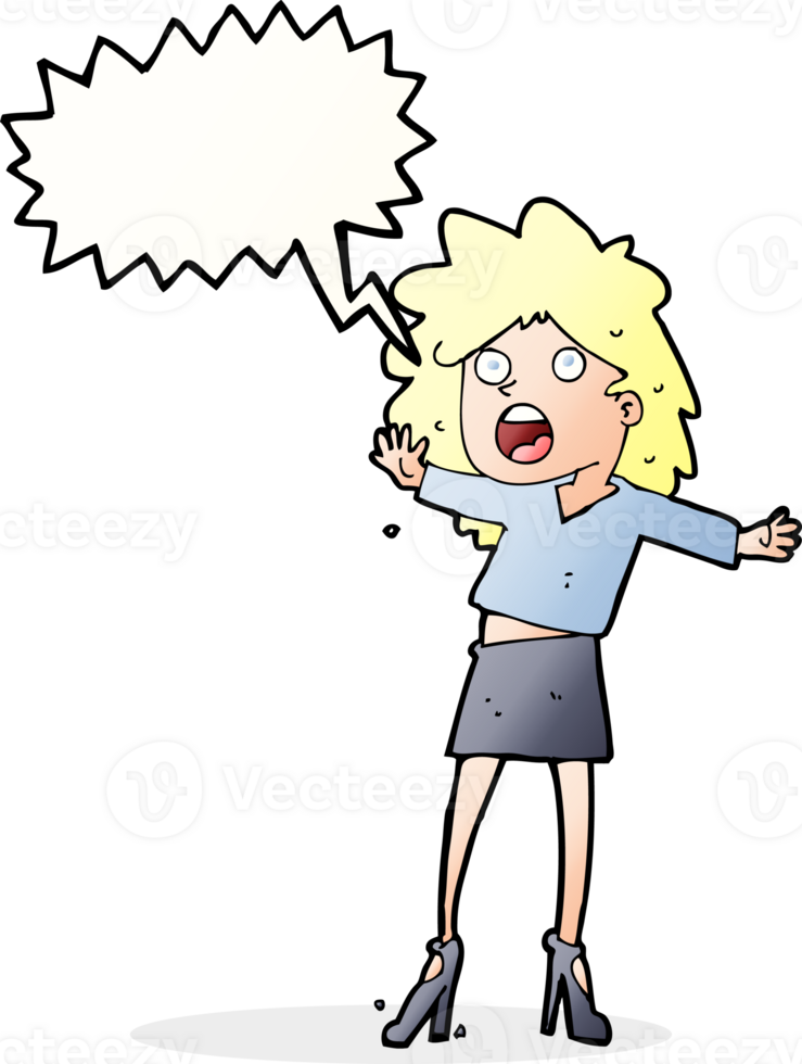 cartoon woman having trouble walking in heels with speech bubble png