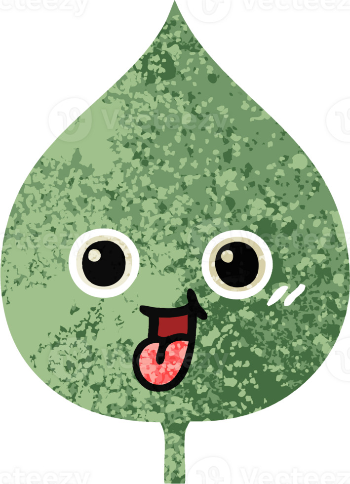 retro illustration style cartoon of a expressional leaf png