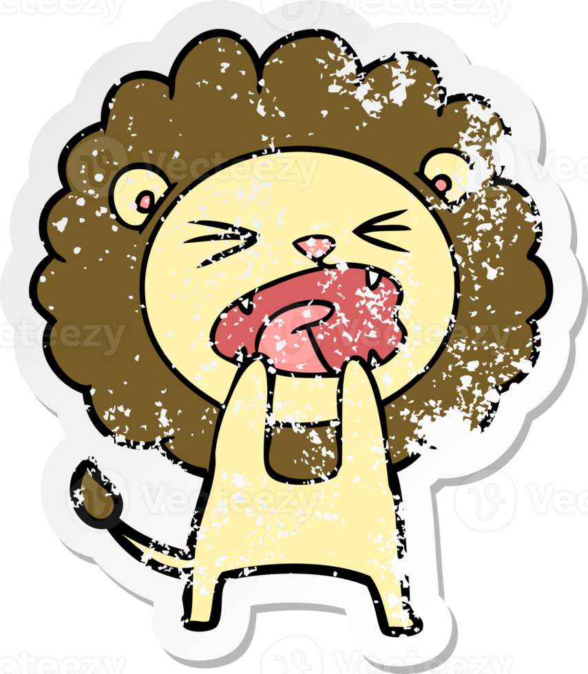 distressed sticker of a cartoon angry lion png