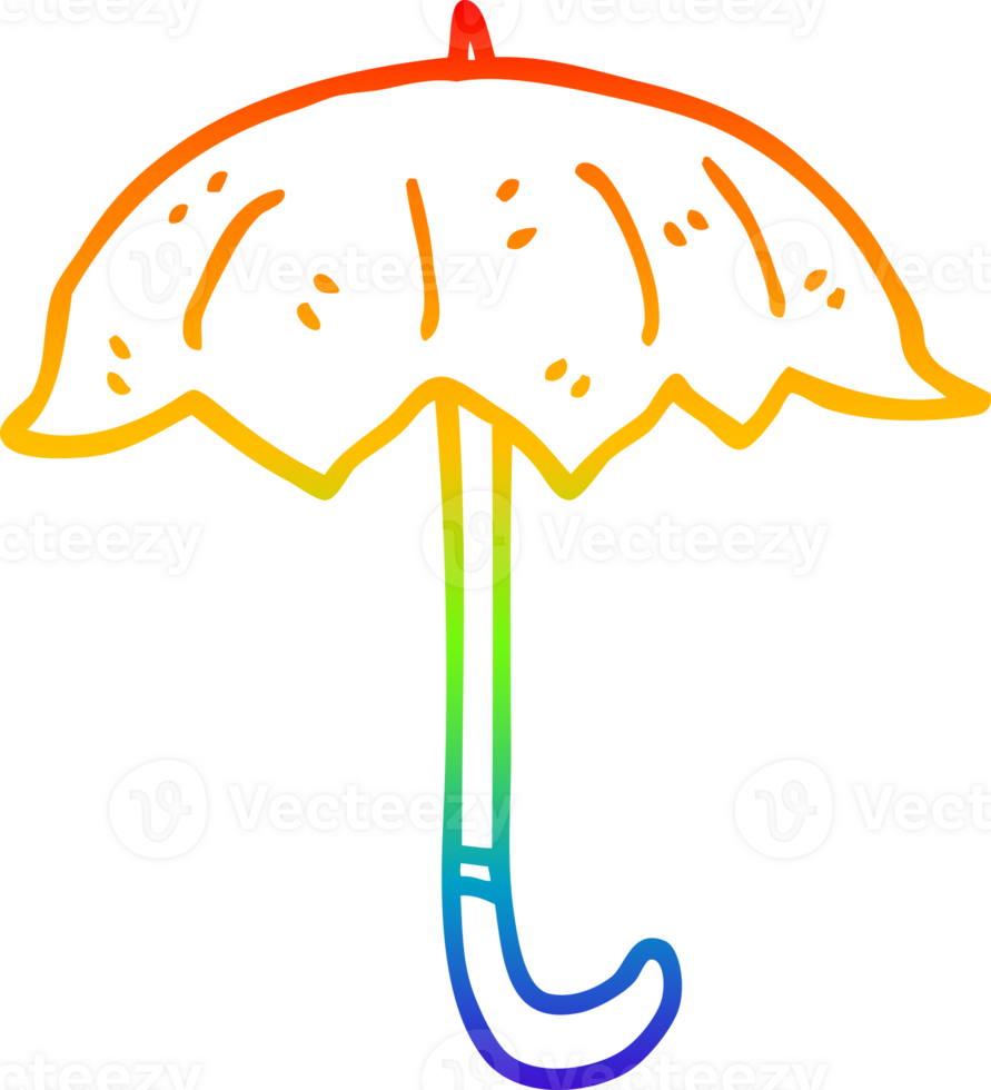 rainbow gradient line drawing of a cartoon open umbrella png