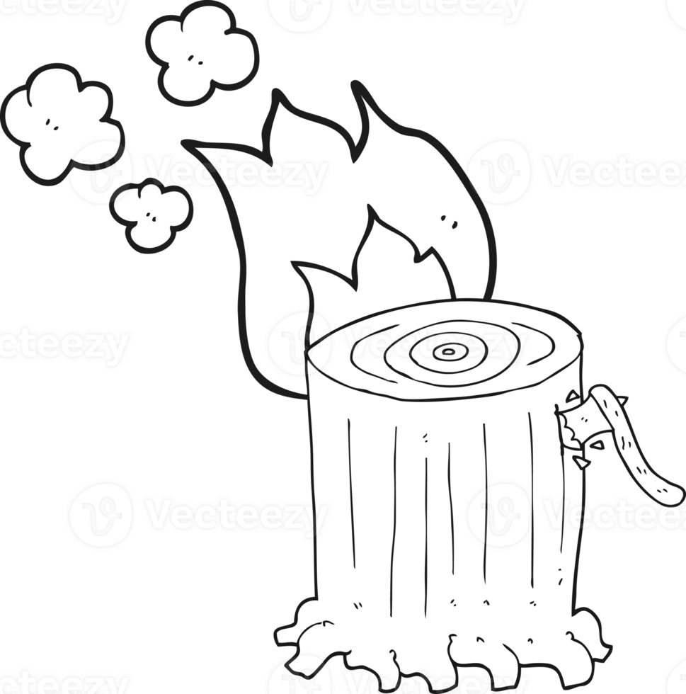hand drawn black and white cartoon big tree stump png