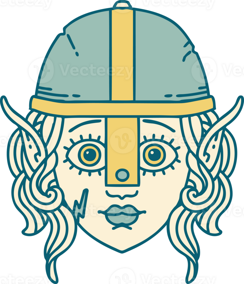 Retro Tattoo Style elf fighter character face png