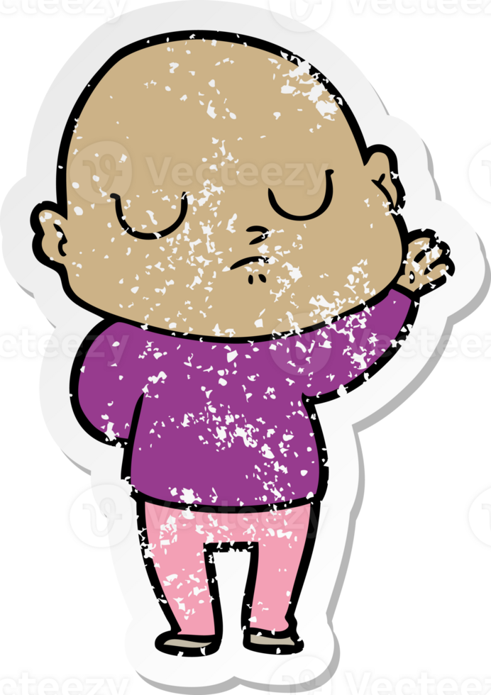 distressed sticker of a cartoon bald man png