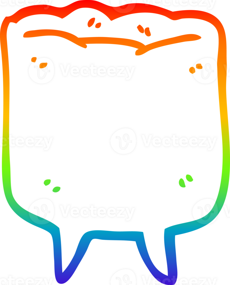 rainbow gradient line drawing of a cartoon tooth png