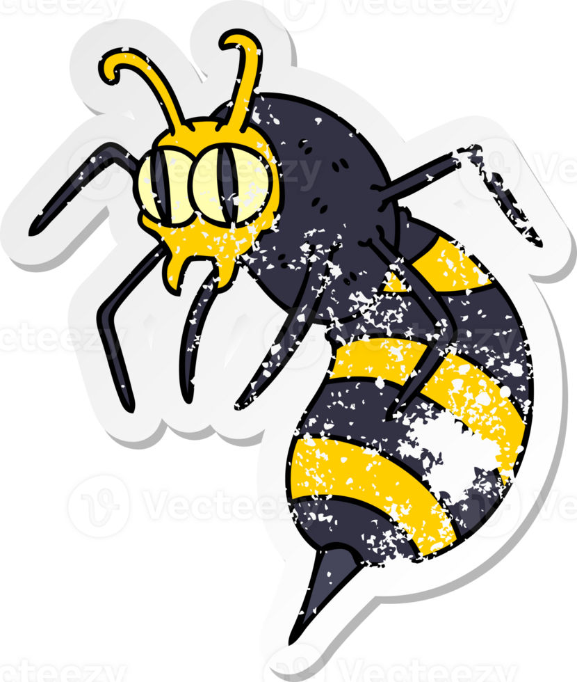 distressed sticker of a quirky hand drawn cartoon wasp png