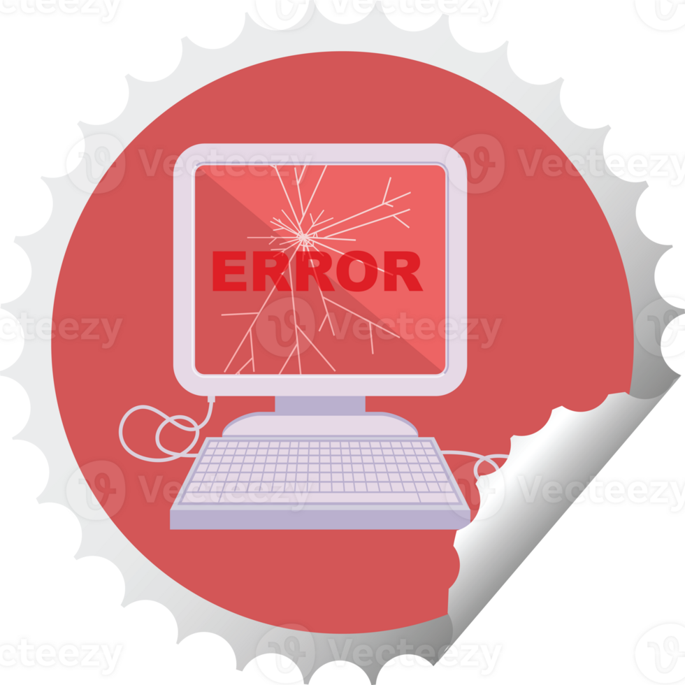 broken computer graphic   illustration round sticker stamp png