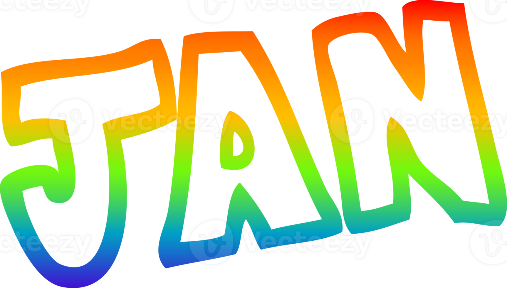 rainbow gradient line drawing of a cartoon month of january png