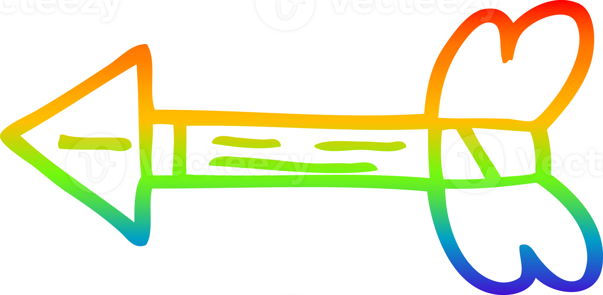 rainbow gradient line drawing of a cartoon arrow flying png