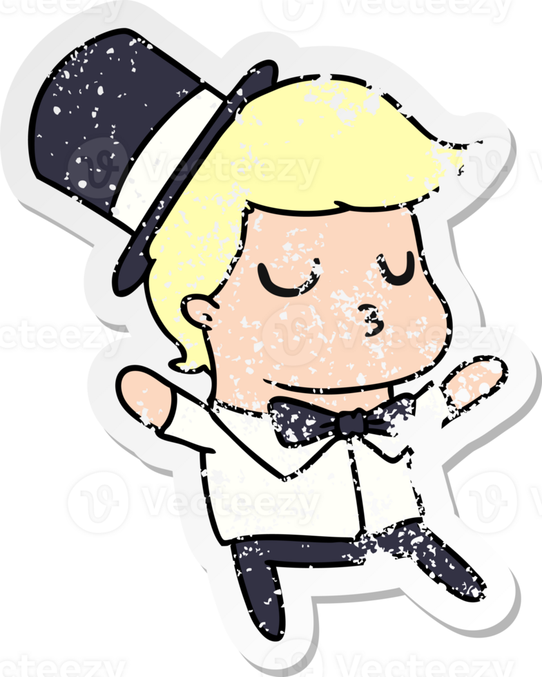 hand drawn distressed sticker cartoon of kawaii cute prom boy png