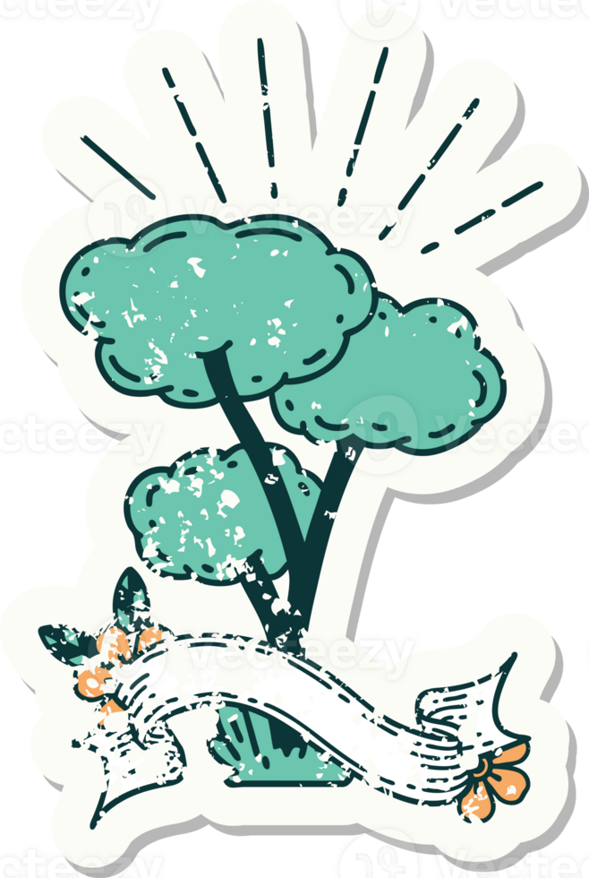 worn old sticker of a tattoo style tree png