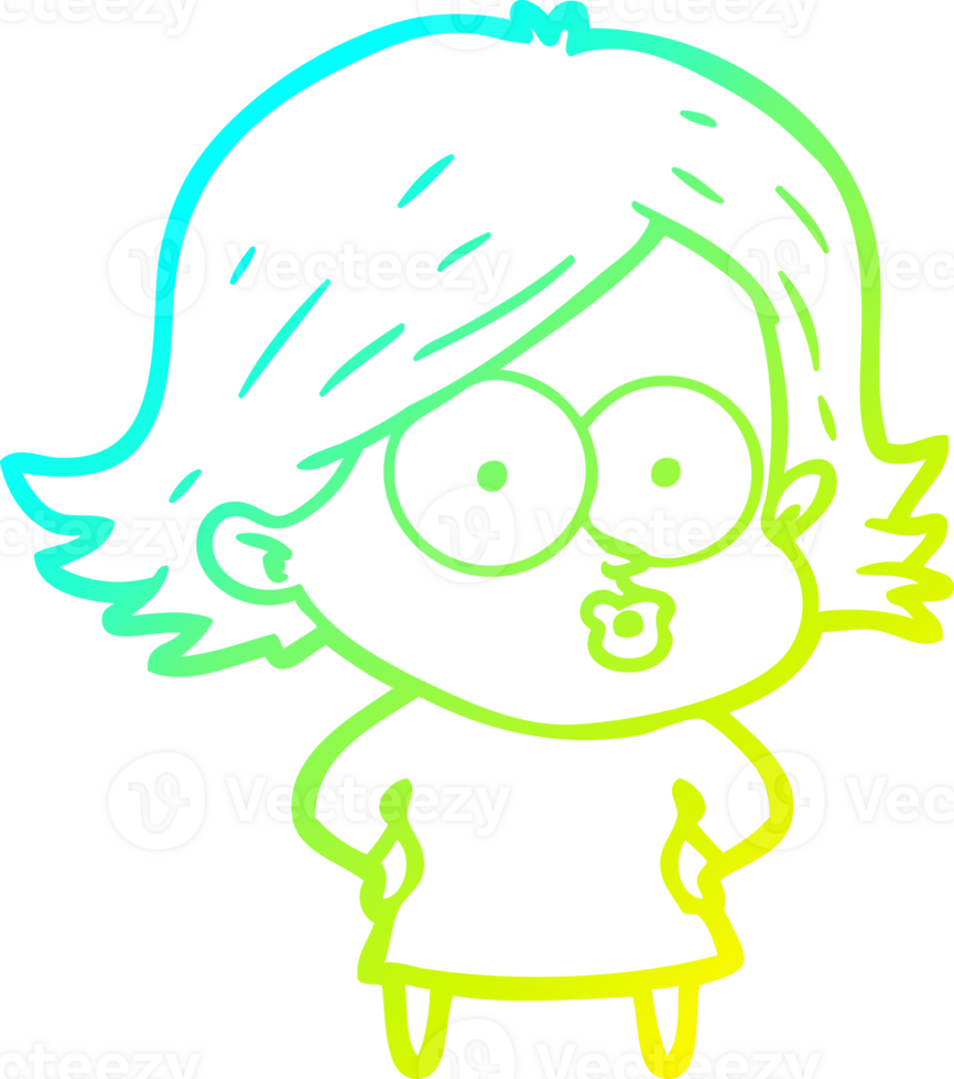 cold gradient line drawing of a cartoon girl pouting png