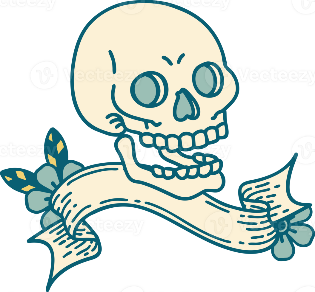 traditional tattoo with banner of a skull png