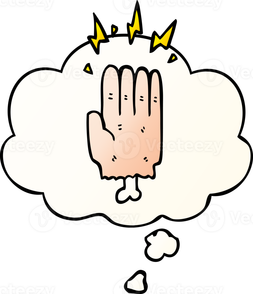 cartoon magic halloween zombie hand with thought bubble in smooth gradient style png