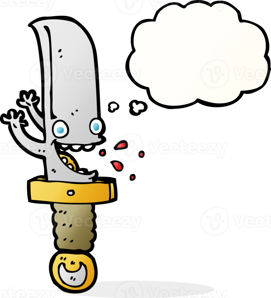 crazy knife cartoon character with thought bubble png