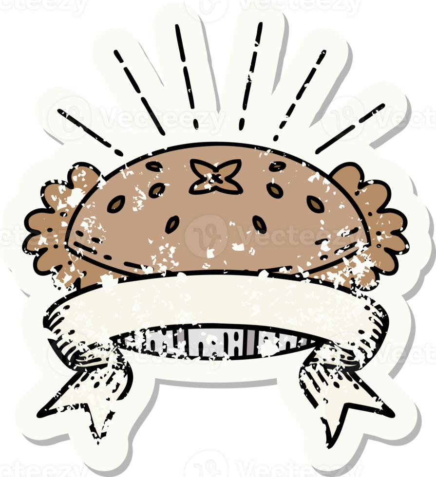 worn old sticker of a tattoo style amazing pie png