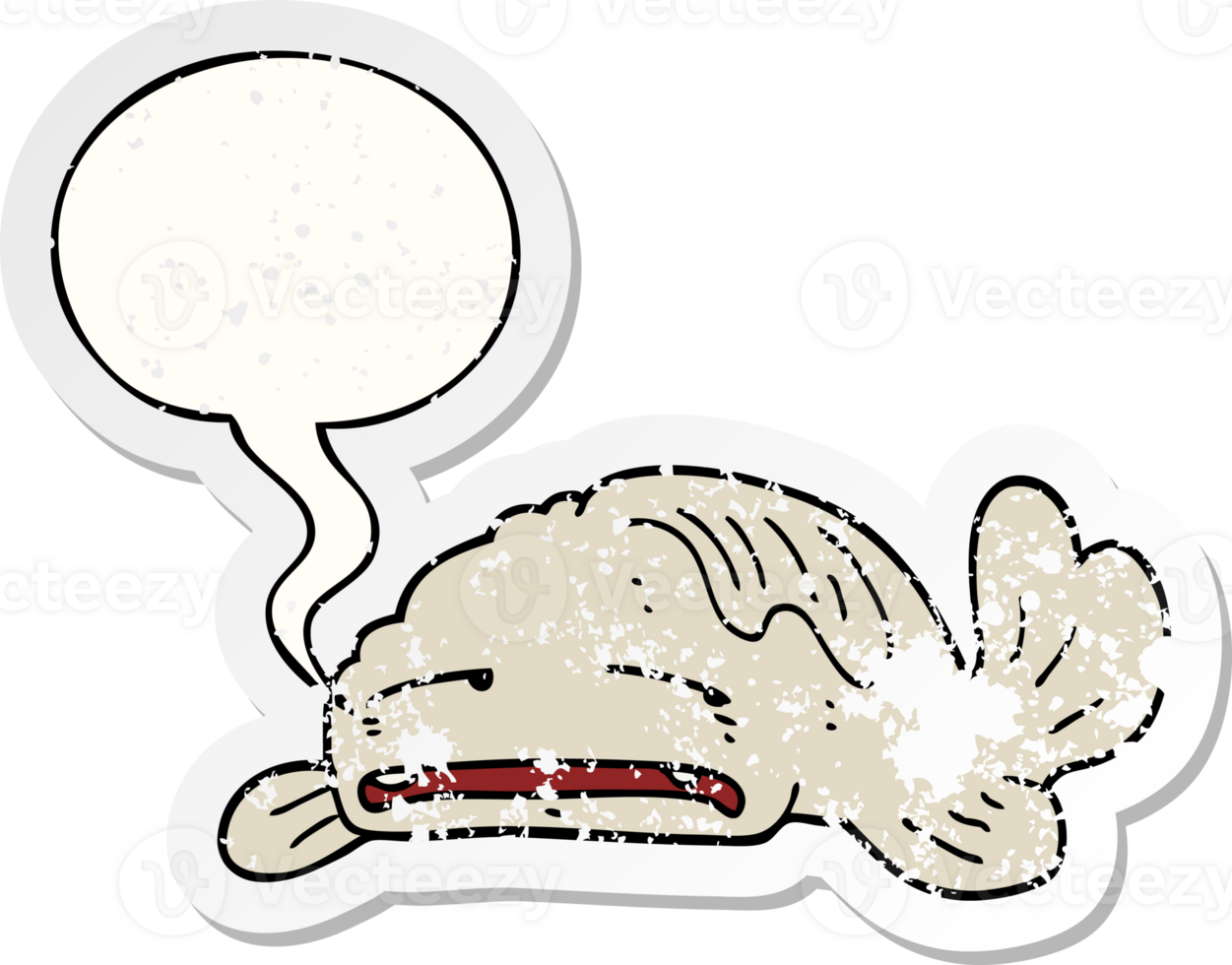 cartoon sad old fish with speech bubble distressed distressed old sticker png