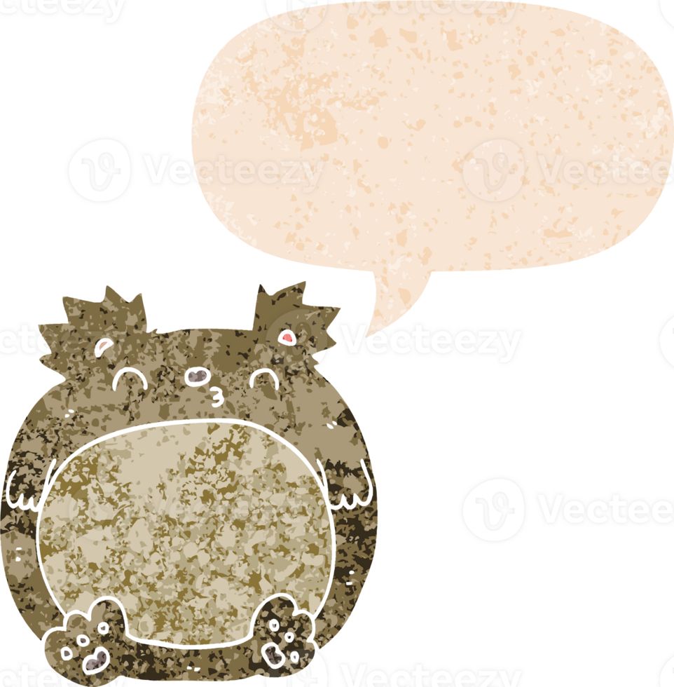 cartoon bear with speech bubble in grunge distressed retro textured style png