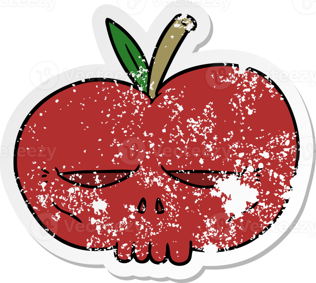 distressed sticker of a cartoon spooky skull apple png