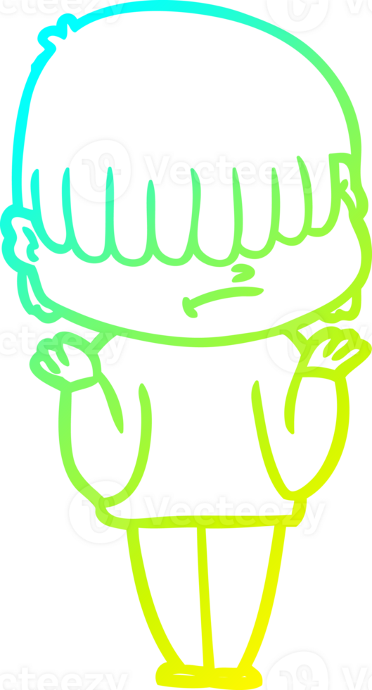 cold gradient line drawing of a cartoon boy with untidy hair png