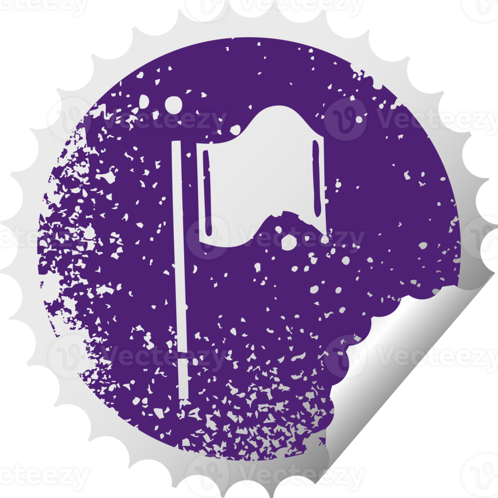 distressed circular peeling sticker symbol of a red flag png