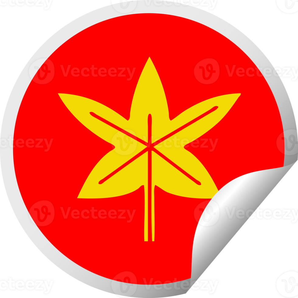 circular peeling sticker cartoon of a autumn leaf png
