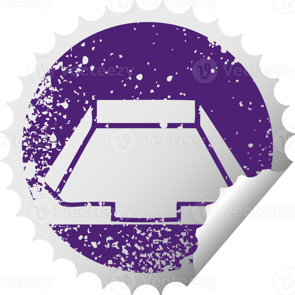 distressed circular peeling sticker symbol of a in box png
