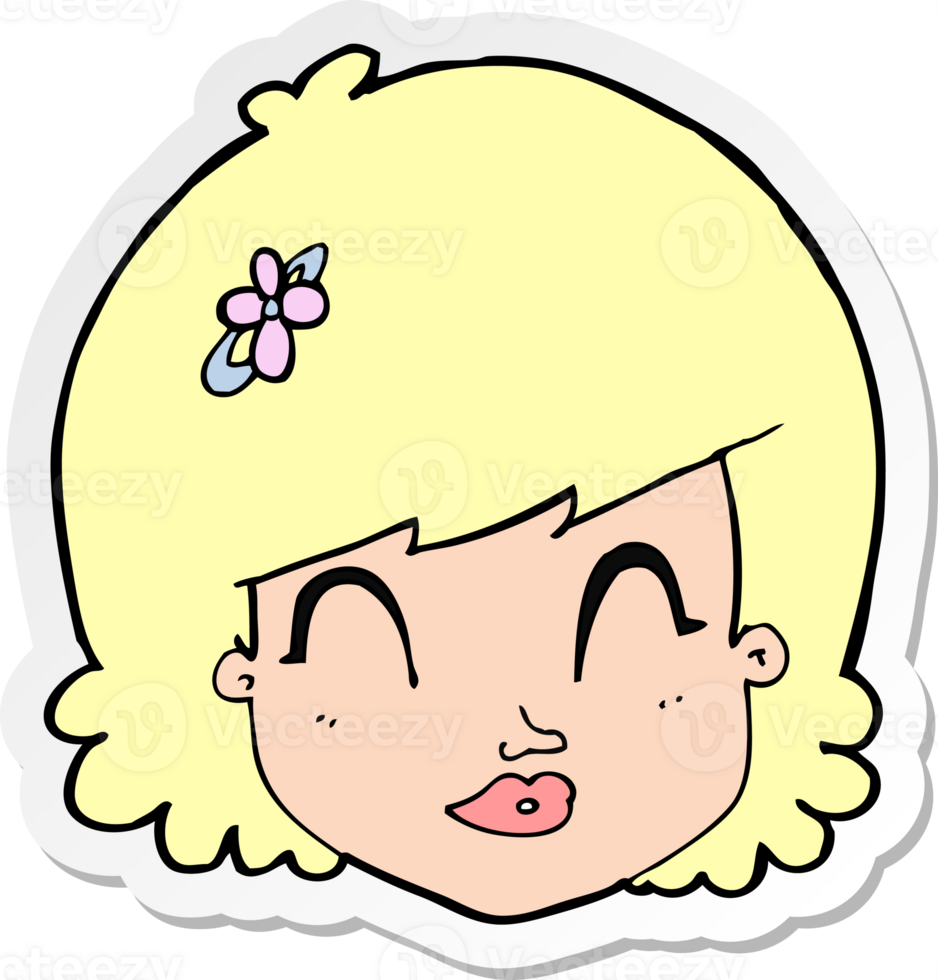 sticker of a cartoon happy female face png