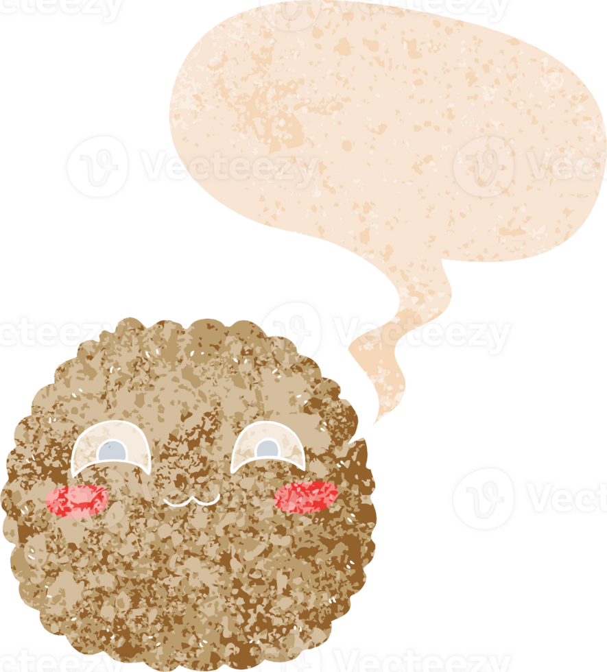 cartoon biscuit with speech bubble in grunge distressed retro textured style png