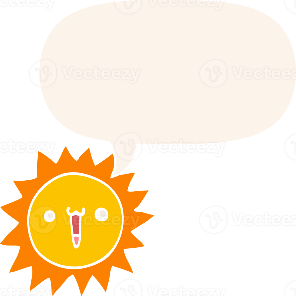 cartoon sun with speech bubble in retro style png