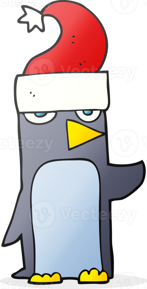 hand drawn cartoon penguin in christmas hat png