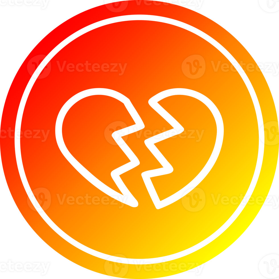 broken heart circular icon with warm gradient finish png