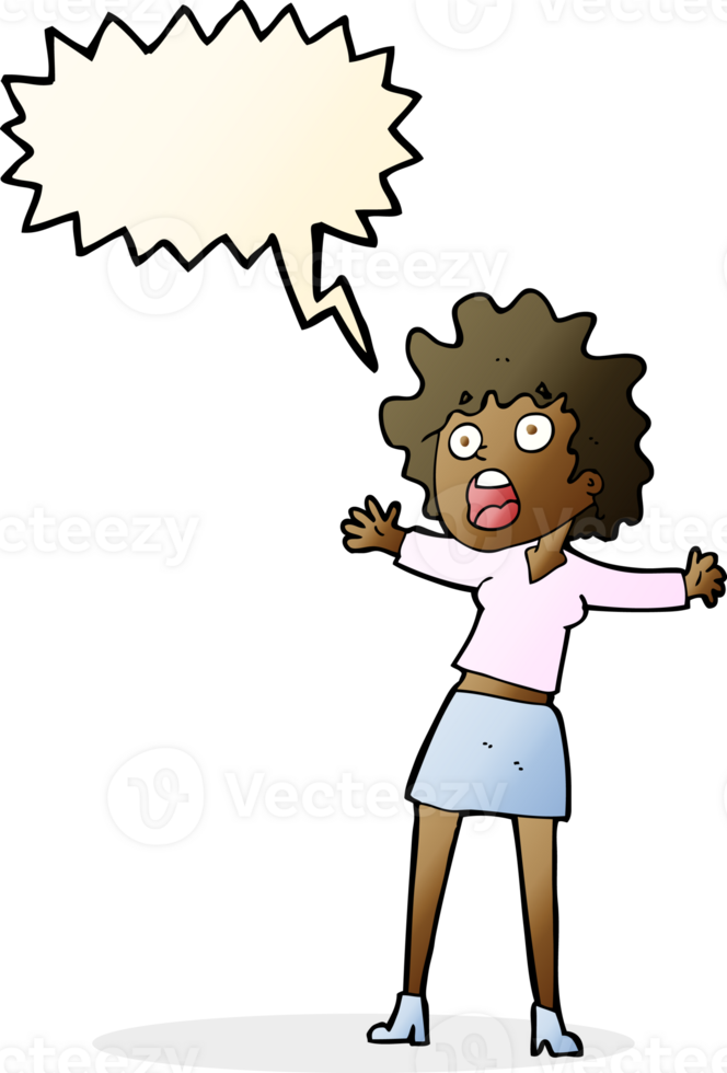 cartoon frightened woman with speech bubble png