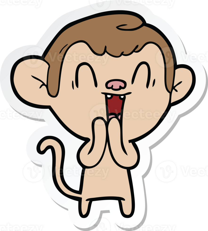 sticker of a cartoon laughing monkey png