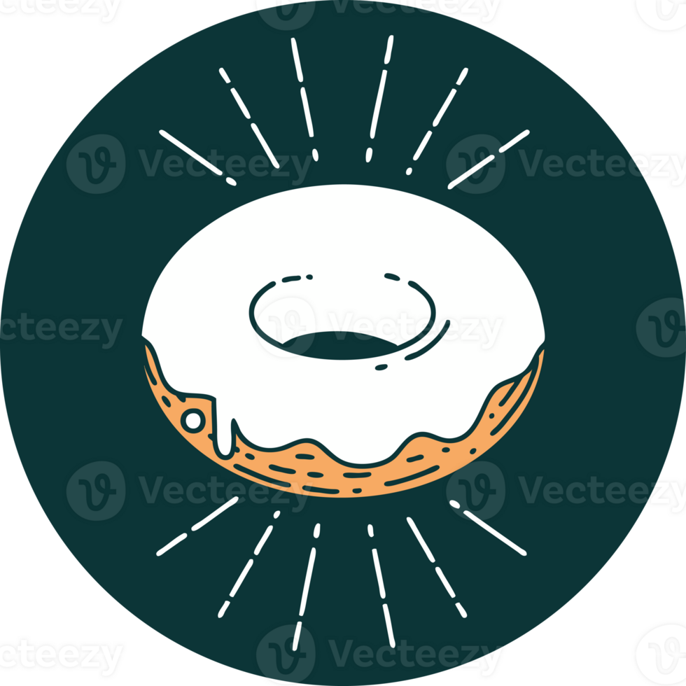 icon of a tattoo style iced donut png