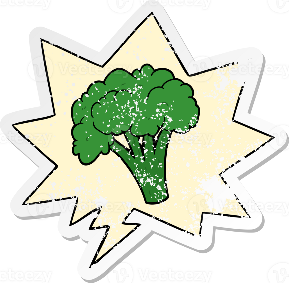 cartoon brocoli with speech bubble distressed distressed old sticker png