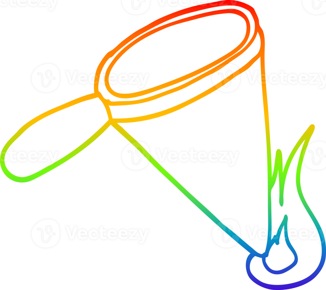rainbow gradient line drawing of a cartoon magnifying glass png
