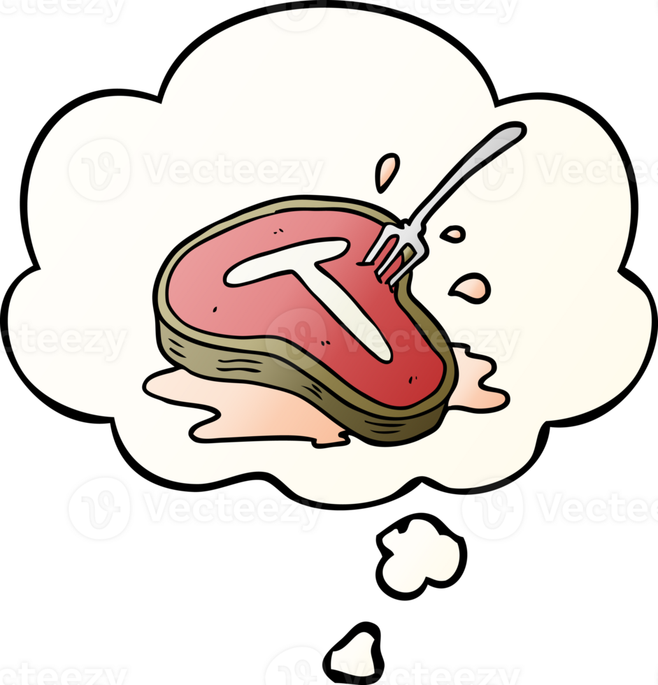 cartoon steak with thought bubble in smooth gradient style png