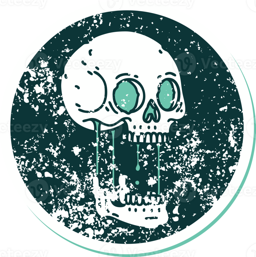 iconic distressed sticker tattoo style image of a skull png