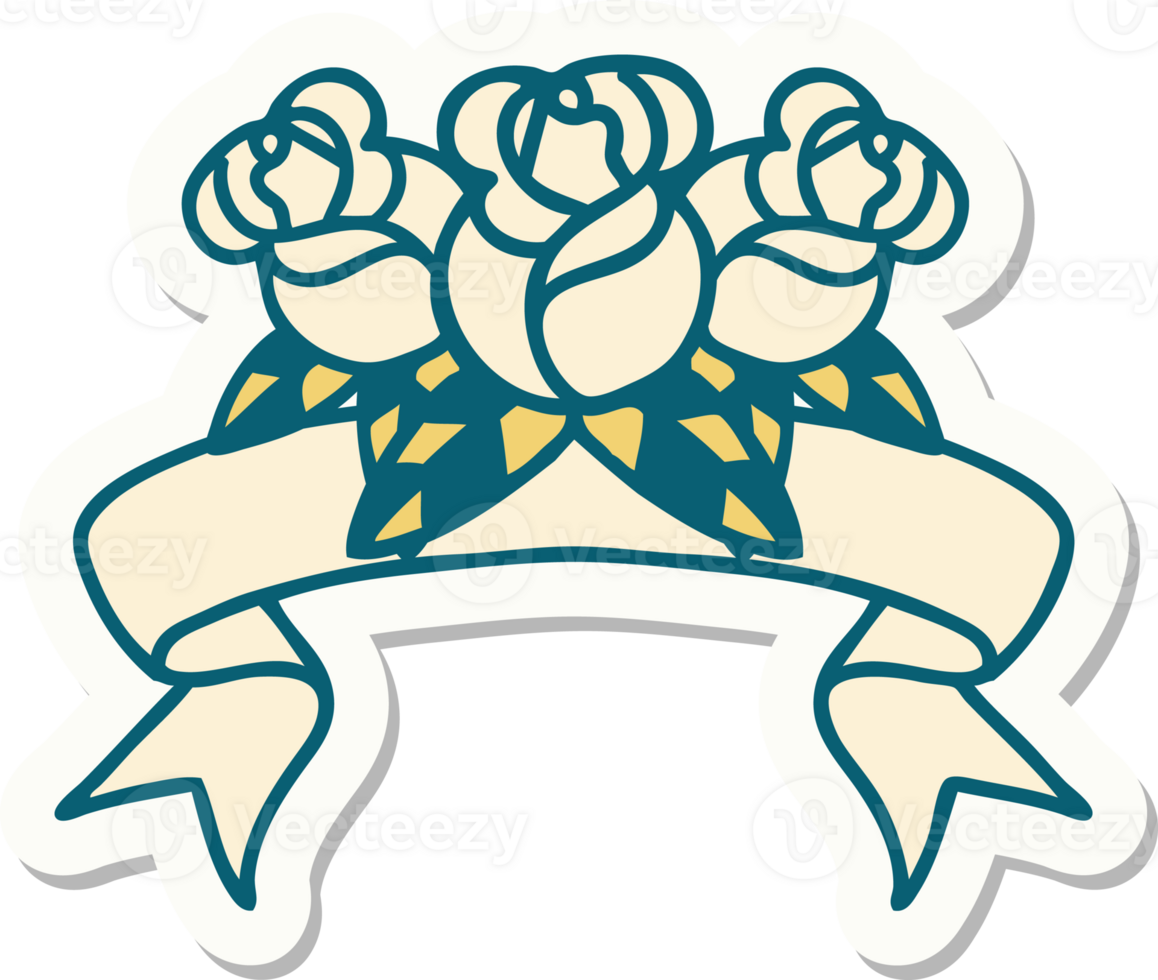 tattoo style sticker with banner of a bouquet of flowers png